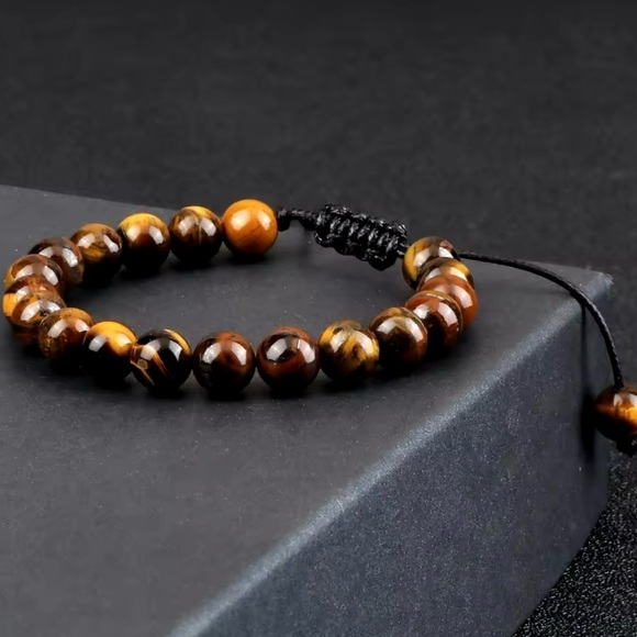 8mm Tiger Eye Stone Beads Bracelet Adjustable Braided Rope Bangles For M… - Picture 1 of 4